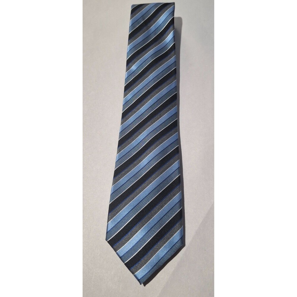 Countess Mara Men's Silk Tie Blue Gray Black Diagonal Block Striped Hand Made